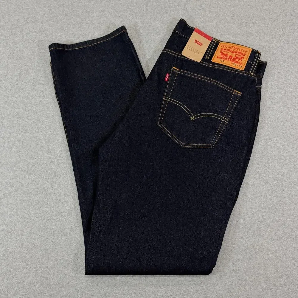 Levi's 514 Straight Leg Jeans Men's 38x32 Dark Wash Denim Blue NWT Irregular
